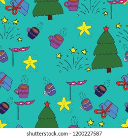 Vector illustration. Christmas decoration doodle seamless pattern.