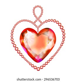 Vector illustration: Christmas decoration in form of heart made of red glittering crystals isolated on white background