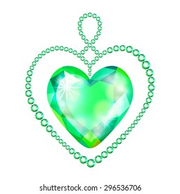 Vector illustration: Christmas decoration in form of heart made of green glittering crystals isolated on white background