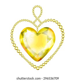 Vector illustration: Christmas decoration in form of heart  made of yellow glittering crystals isolated on white background