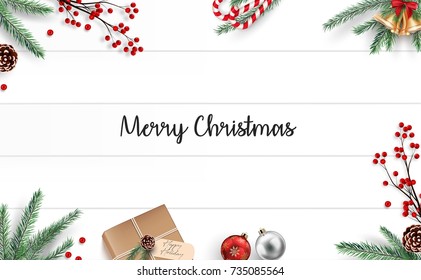 Vector illustration of Christmas decoration on wooden background