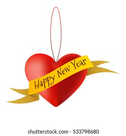 Vector illustration of Christmas decorations in the form of a heart with the words Happy New Year.