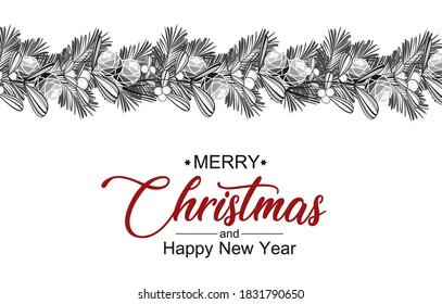 Ilustración vectorial Ramas decorativas navideñas con mistletoe. Fondo de Navidad