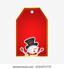 Vector illustration of Christmas decorative tag with christmas character on transparent background