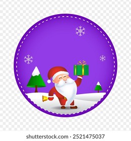 Vector illustration of Christmas decorative tag with christmas character on transparent background