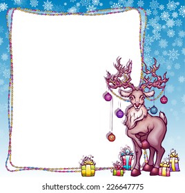 Vector illustration of Christmas deer in cartoon style.