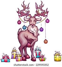 Vector illustration of Christmas deer in cartoon style