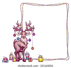 Vector illustration of Christmas deer in cartoon style.