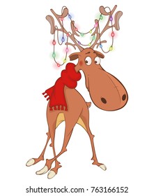 Vector Illustration of Christmas Deer Cartoon Character