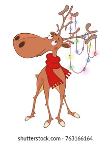 Vector Illustration of Christmas Deer Cartoon Character