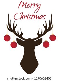 vector illustration of a Christmas deer decorated with Christmas balls. Holiday background.
