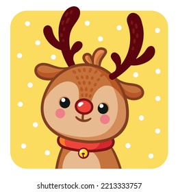 Vector illustration with a Christmas deer on a yellow background. Vector Set on a Christmas theme in a cartoon style.