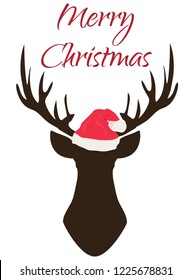 vector illustration of Christmas deer with Santa hat.