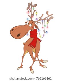 Vector Illustration of Christmas DeerCartoon Character 