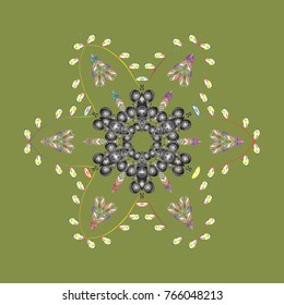 Vector illustration. For Christmas design. Snowflake winter isolated on green, gray and white colors. New Year sign. Symbol of celebration. Green, gray and white icon silhouette.