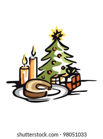 Vector illustration of Christmas dinner