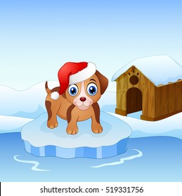 Vector illustration of Christmas dog on an ice floe