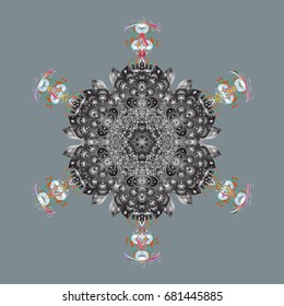 Vector illustration. Christmas doodle pattern with snowflakes, vector background.