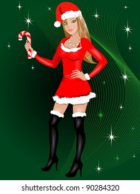 Vector Illustration for Christmas of a dressed up Sexy Santa Costume.