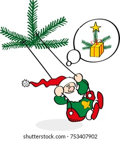 Vector illustration of a Christmas dwarf on a swing