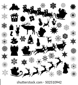 vector illustration of Christmas elements and icons silhouette