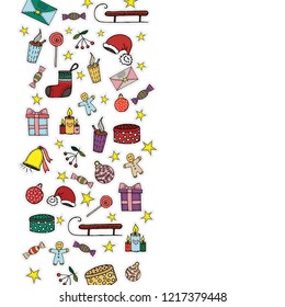 Vector illustration. Christmas elements set. Festive banner. Illustration of Christmas design on white background. Can be used for print, letter, wallpaper, poster, background, fetive design.   EPS10