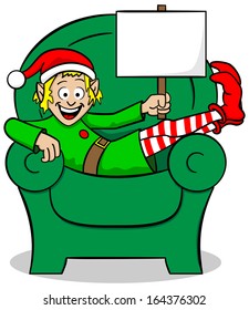 vector illustration of a christmas elf on strike at christmas