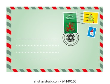 Ilustración vectorial del sobre de Navidad con timbres bonitas