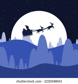Vector illustration of christmas eve background design. Full moon. Flat design vector illustration.