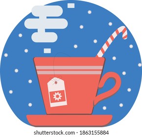 Ilustración vectorial, taza de té festivo de Navidad