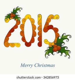Vector illustration of Christmas floral 2015 numbers with mistletoe.