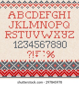 Vector illustration Christmas Font: Scandinavian style seamless knitted ornament pattern