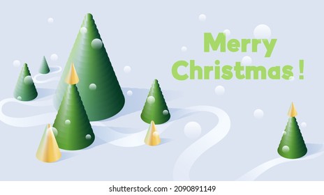 Vector illustration of Christmas forest in modern design. Snowy road in the middle of a minimalist creative Christmas forest