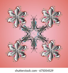 Vector illustration. Christmas frame with abstract snowflakes and dots on colorful background.