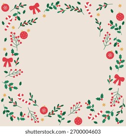 Ilustração vetorial de uma moldura de Natal com plantas.