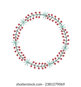 Vector illustration Christmas frame with red berries branches and snowflakes