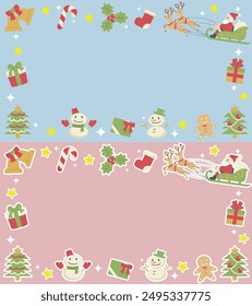 Vektorillustration des Weihnachtsrahmens - Weihnachtsmann und Baum und Glitzer-
