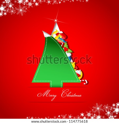 vector illustration of Christmas gift coming out from pine tree