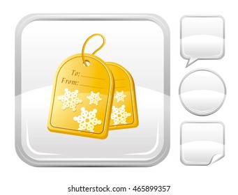 Vector illustration of Christmas gift labels icon on white background. Blank button form set - square, speaking bubble, circle, sticker.