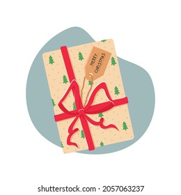 Vector illustration with a Christmas gift. Present box with a red bow.