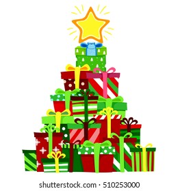 Vector Illustration of Christmas Gift Stack as Christmas Tree