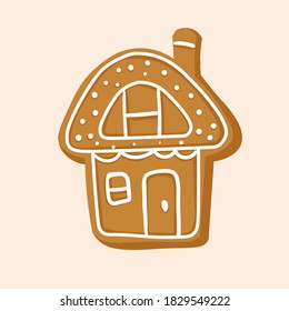 Vector illustration  with christmas gingerbread cookie in flat style. Hand drawn food. Icon, symbol, logo. Holiday sweets.