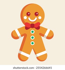 Vector illustration of a Christmas gingerbread cookie, adorned with festive details and vibrant icing, ideal for holiday-themed projects, culinary designs, and Christmas decorations.