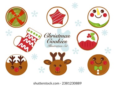 Vector illustration Christmas Gingerbread Christmas gingerbread and homemade sweet sugar-coated cookie stars or winter food biscuit set isolated.