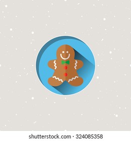 Vector illustration christmas gingerbread man icon in flat design style. Decor element for invitations, greeting cards, posters.