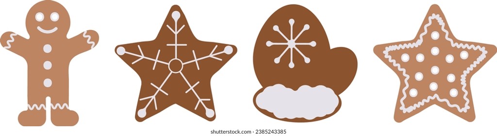Vector illustration of Christmas gingerbread. New Year's decor isolated on white background. Suitable for cards, stickers, packaging.