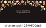 Vector illustration. Christmas gingerbread on a black background. Background, Merry Christmas, concept of New Year holidays