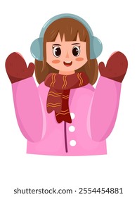 Vector illustration of a Christmas girl in winter clothes and headphones on her head