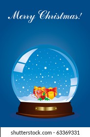 Ilustración vectorial de un globo navideño con regalos y el texto: ¿Â?Â?Â?Â?Â?Â ChristmasBye?Â?Â?Â � arriba