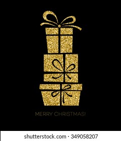 Vector illustration christmas  gold Gift box. Merry Christmas card